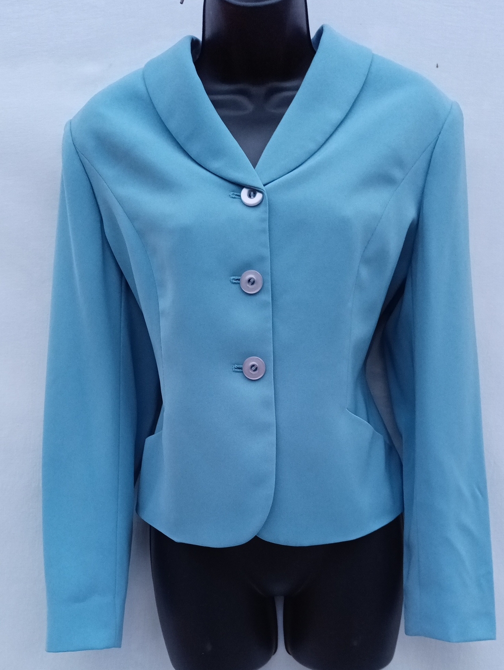 Jones New York Teal Blazer with Shawl Collar And Small Accent Graphic On Sleeve